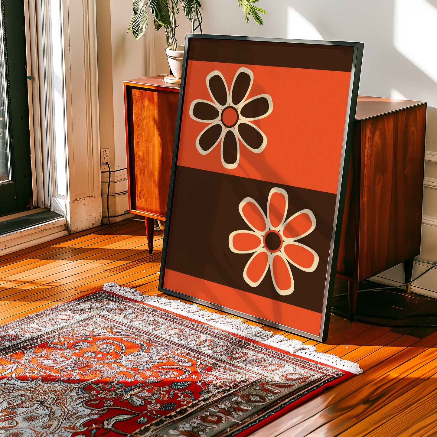 Brown and Orange Flowers Print