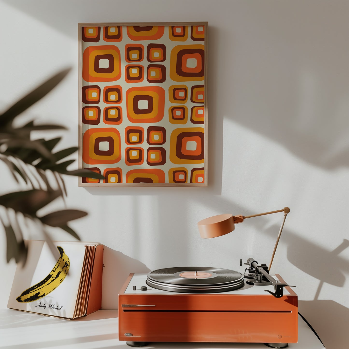 70's Orange and Brown Squares Print