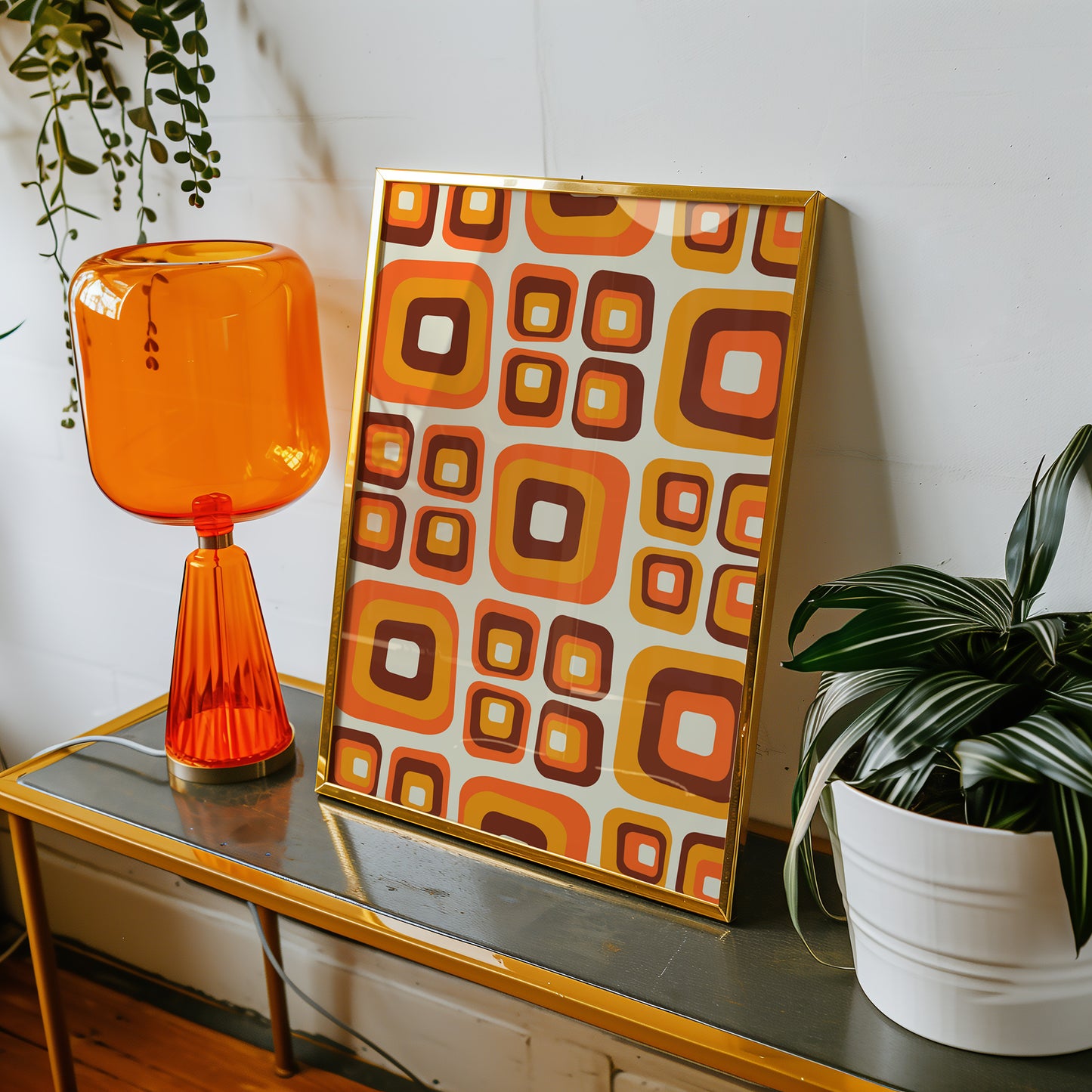 70's Orange and Brown Squares Print