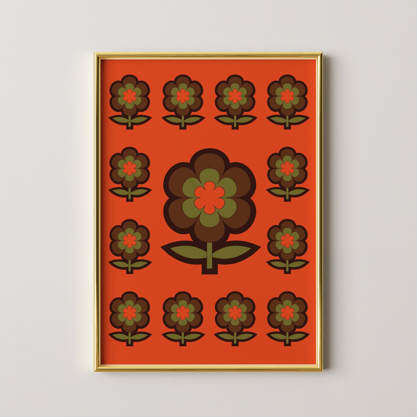 Brown, Orange and Green Flower Print