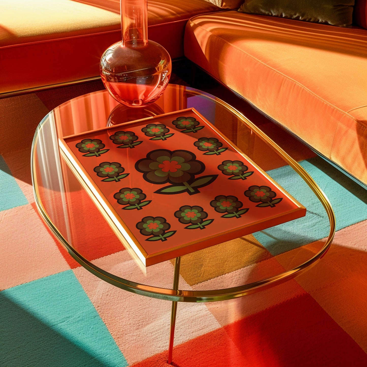 Brown, Orange and Green Flower Print