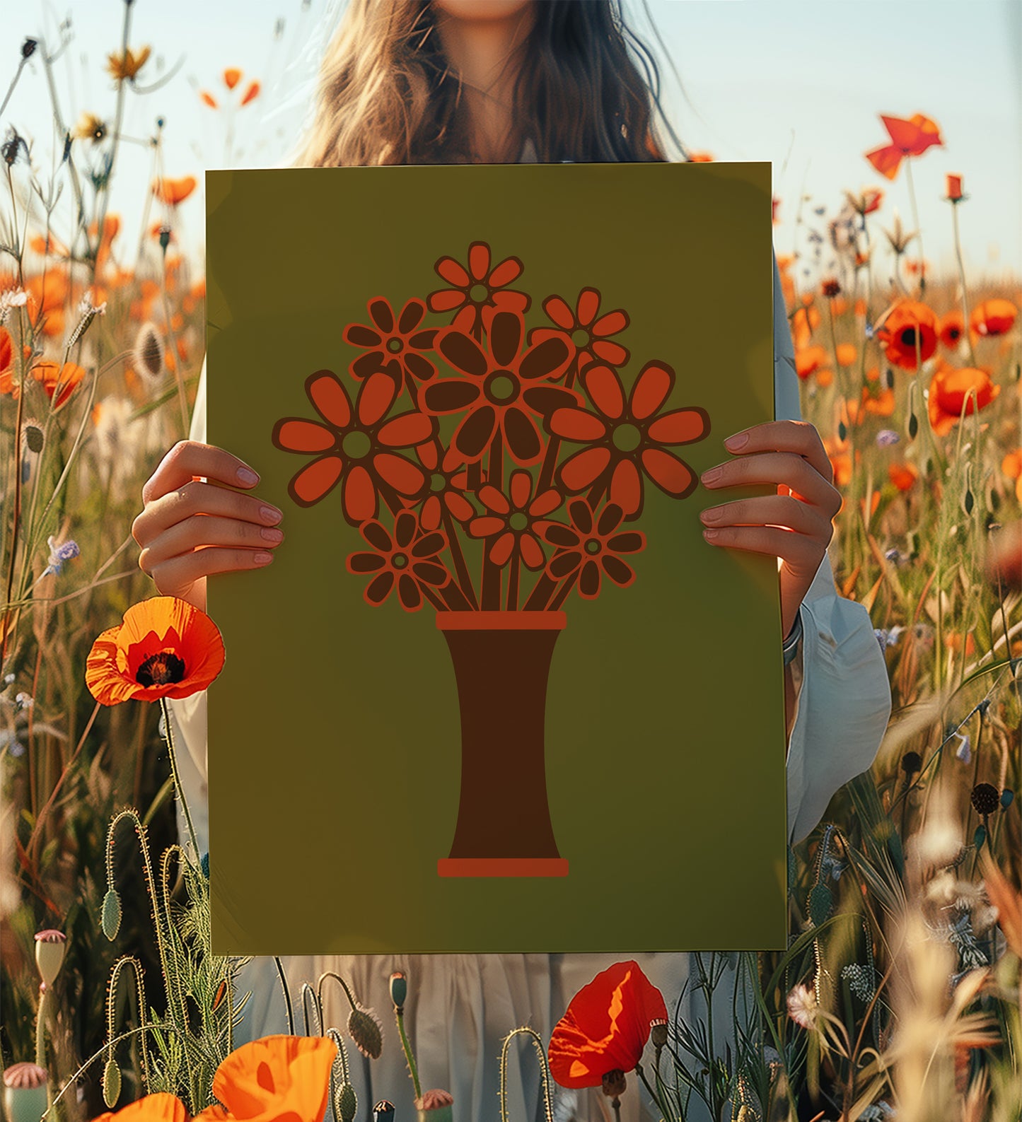 Brown Vase Orange Flowers Print