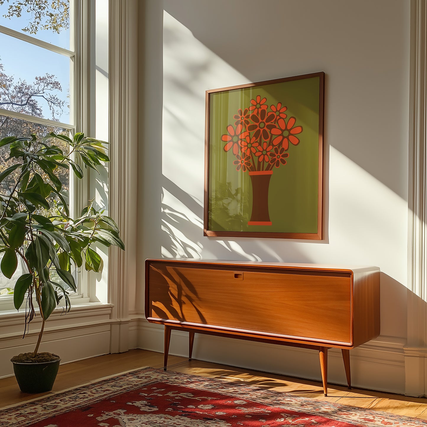 Brown Vase Orange Flowers Print