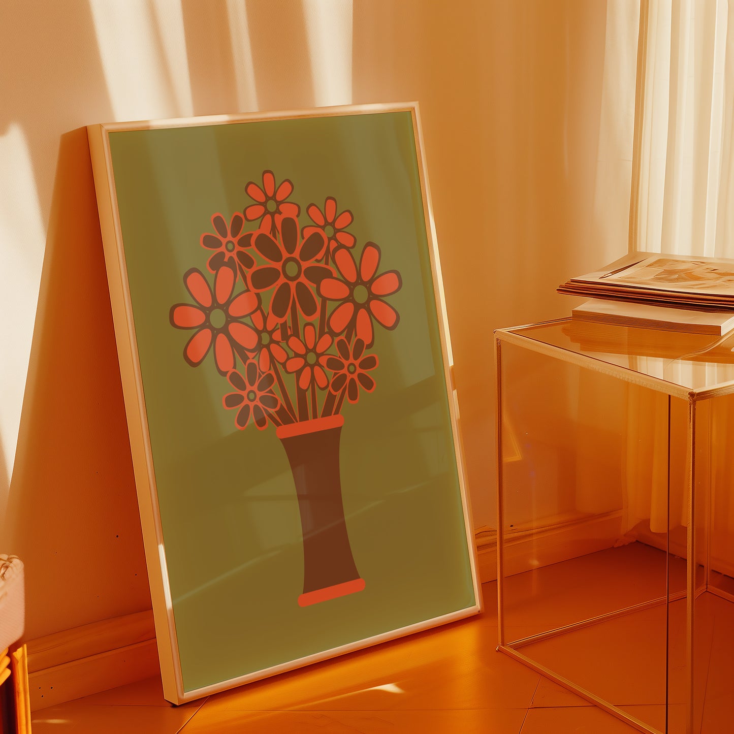 Brown Vase Orange Flowers Print