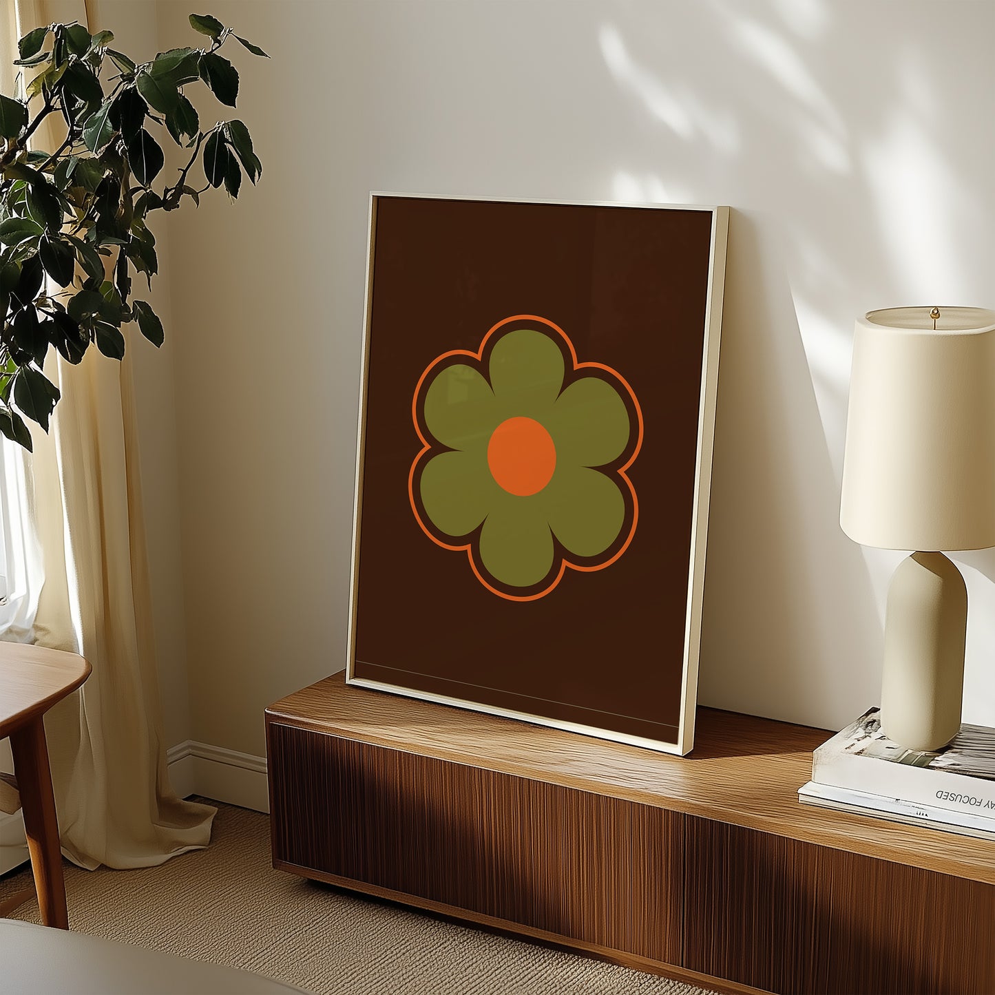 Green and Orange Flower Print
