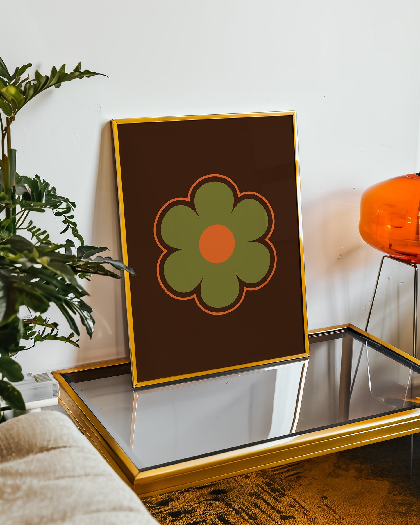 Green and Orange Flower Print