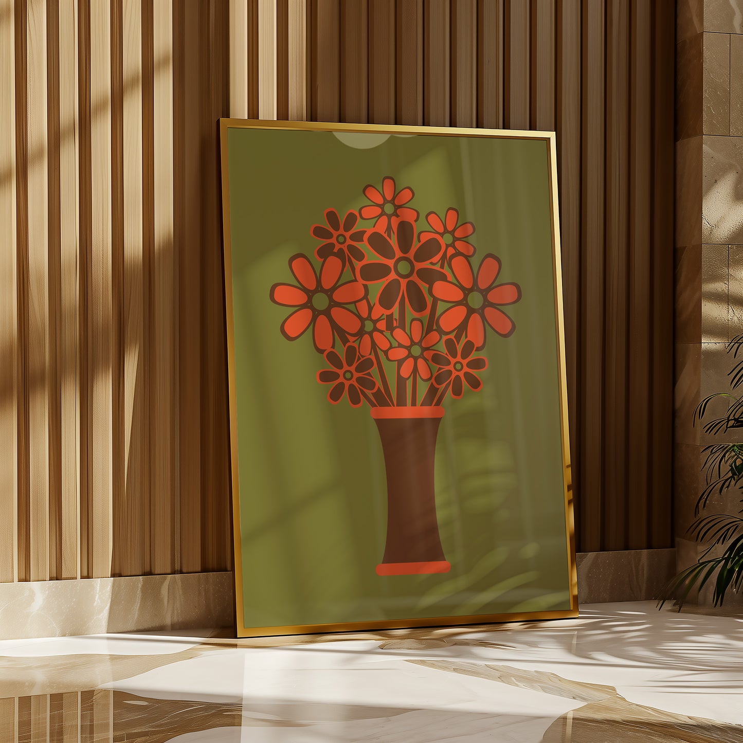 Brown Vase Orange Flowers Print