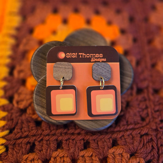 Brown and Orange Squares Earrings