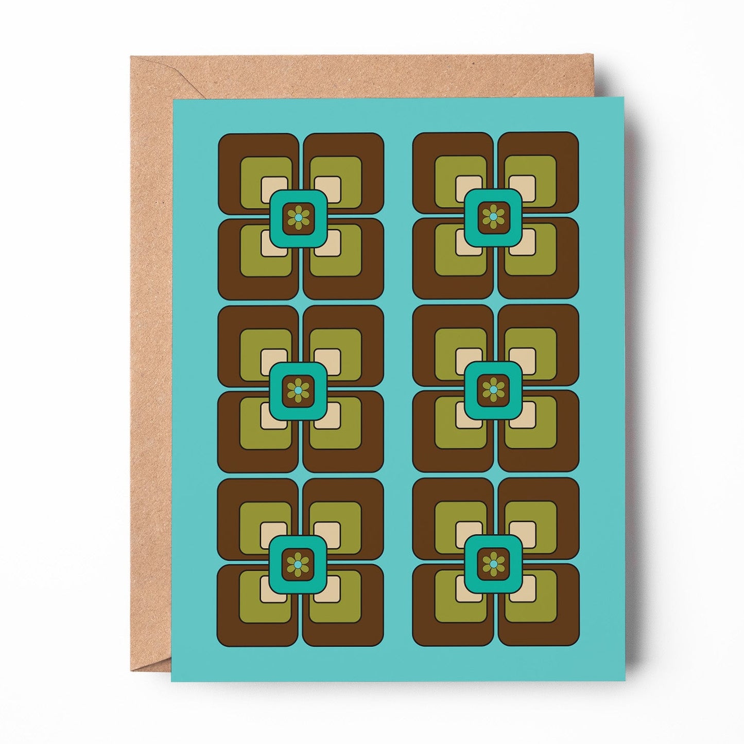 Blue and Brown Squares Art Card