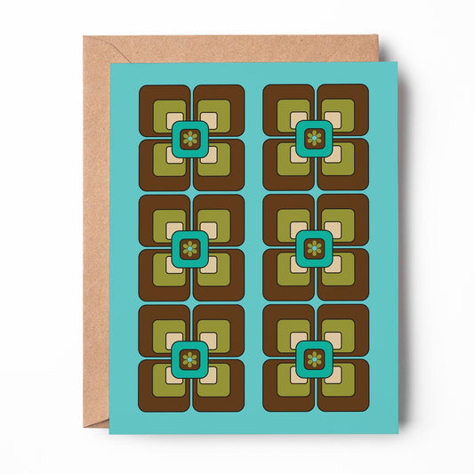 Blue and Brown Squares Art Card