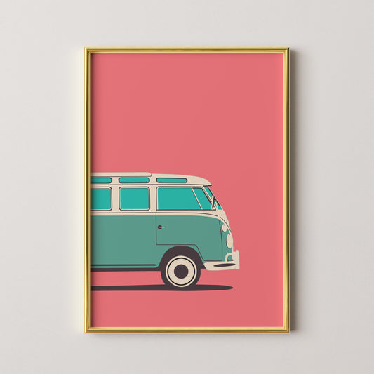 Blue Retro Bus Print