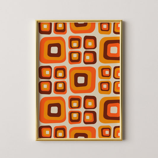 70's Orange and Brown Squares Print