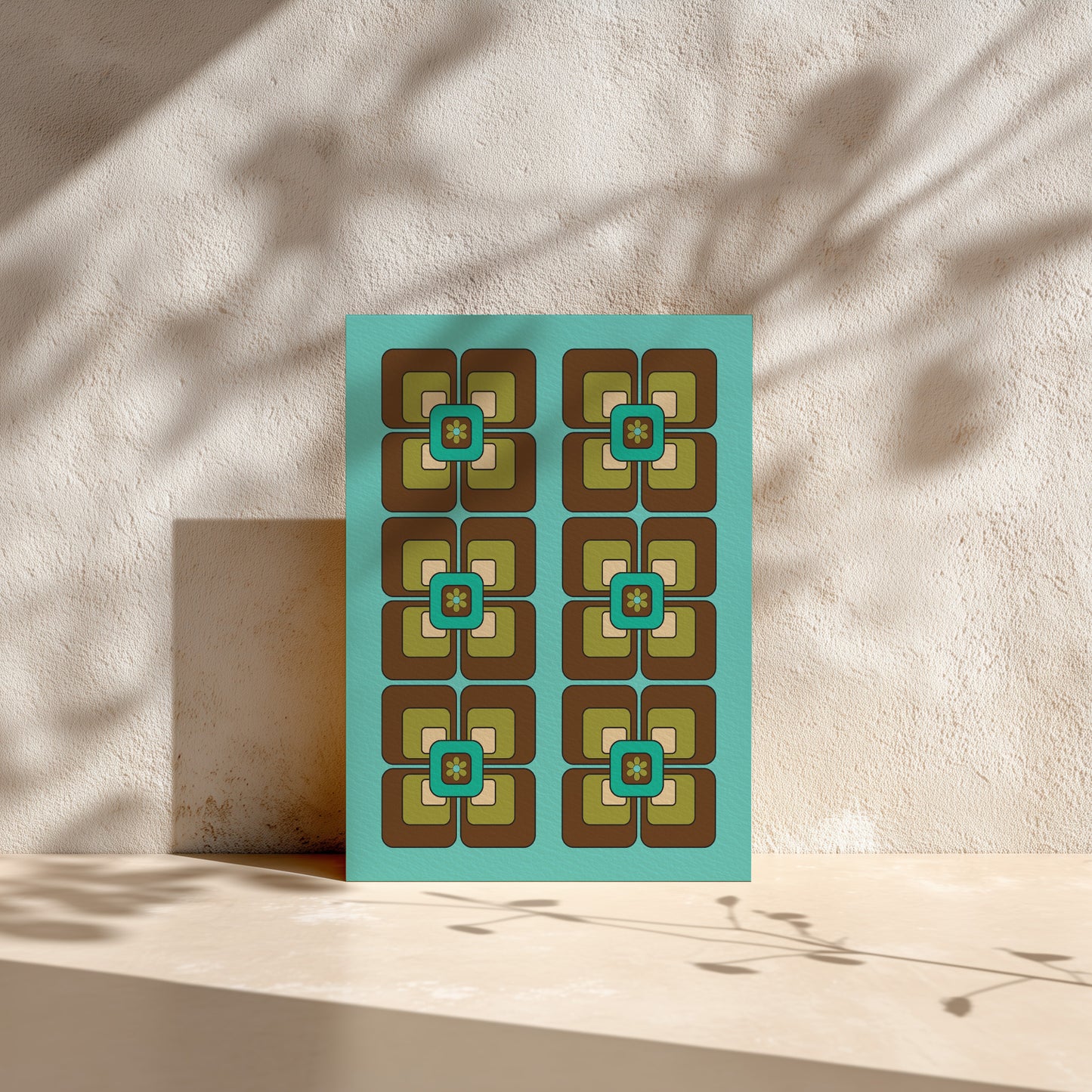 Blue and Brown Squares Art Card