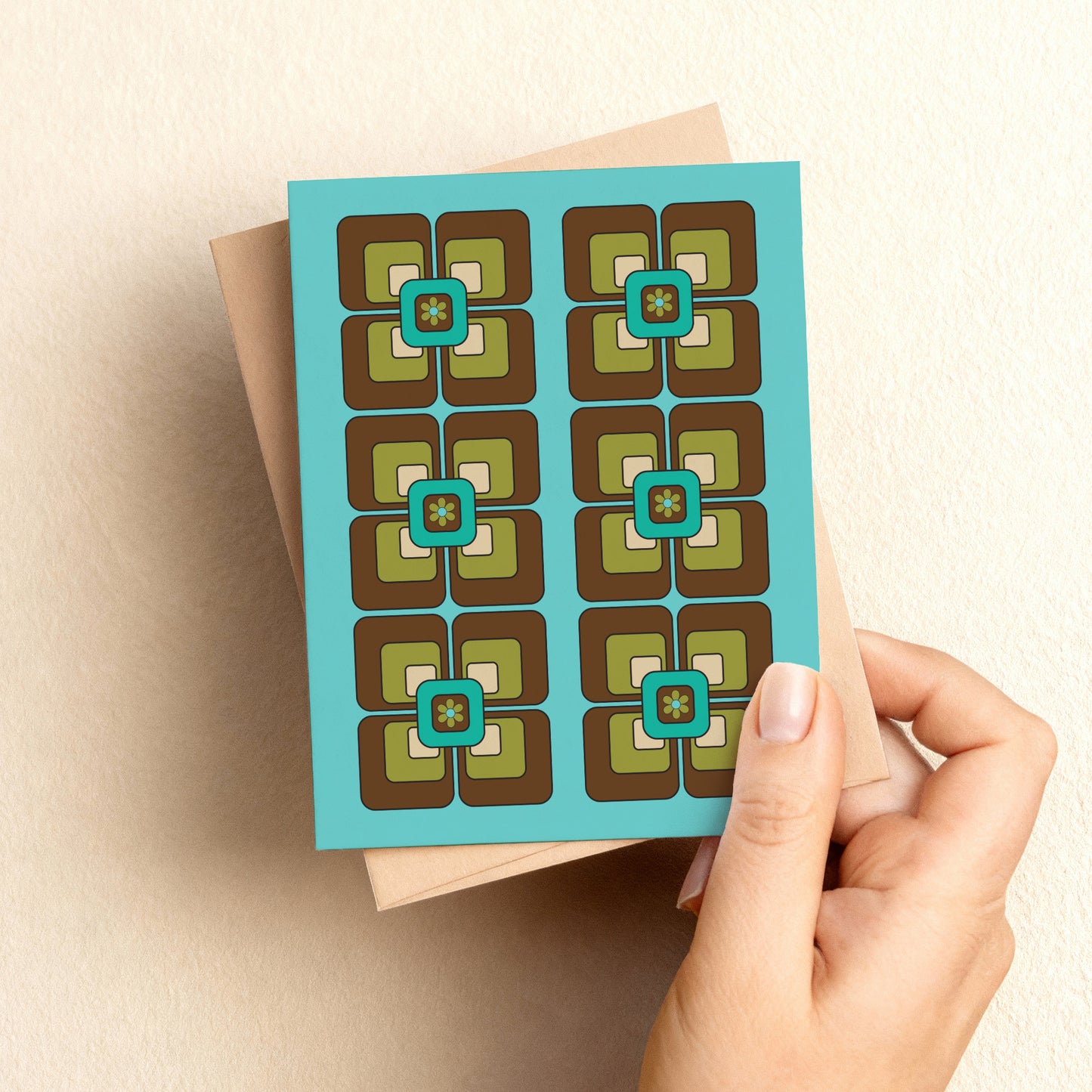 Blue and Brown Squares Art Card