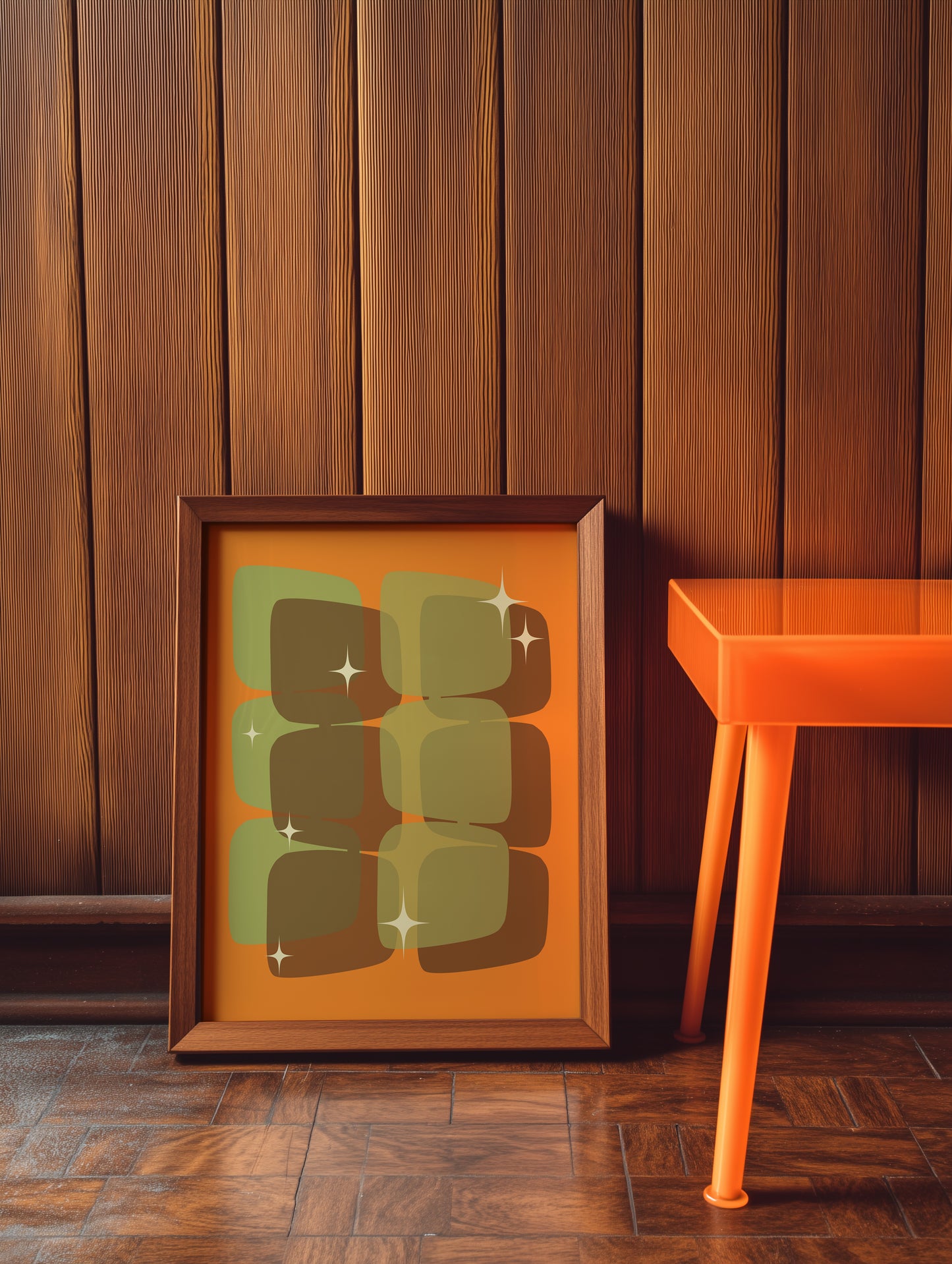 Brown and Green Squares Print