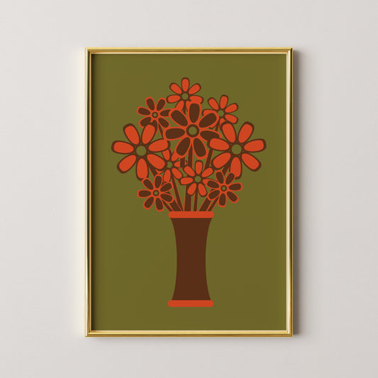 Brown Vase Orange Flowers Print