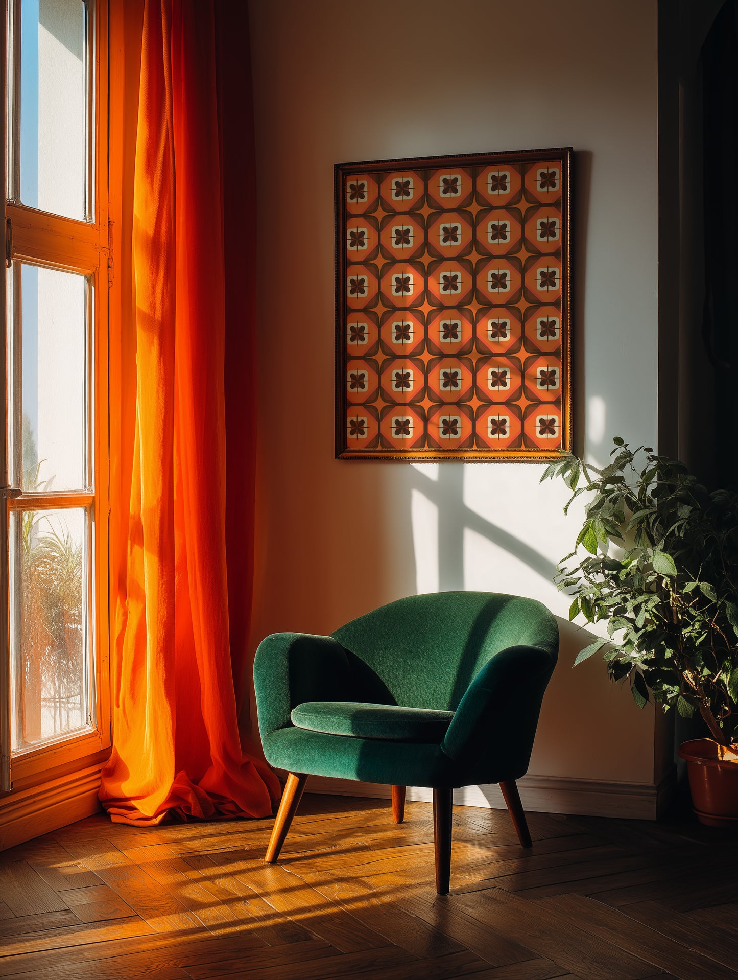 Squares and Flower Print