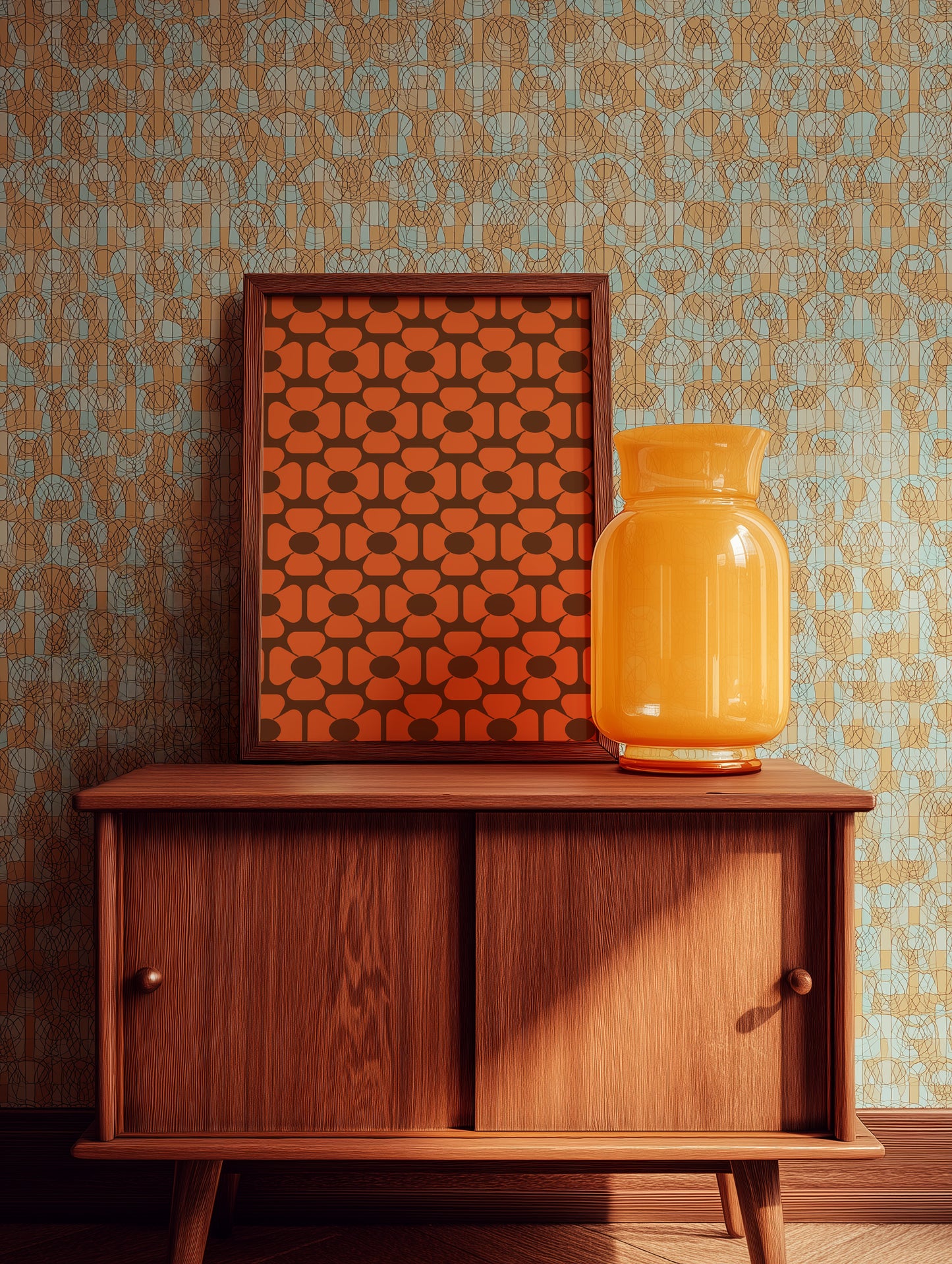 Brown and Orange Flower Print