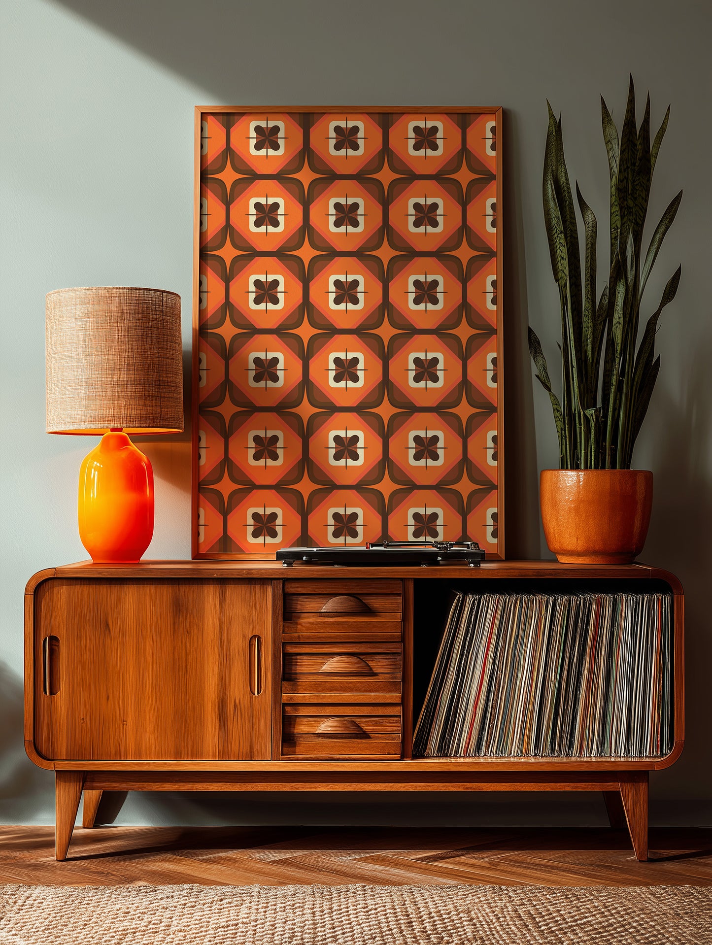 Squares and Flower Print