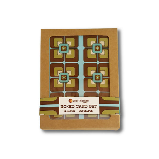 Retro Boxed Card Set - Blue and Brown Squares