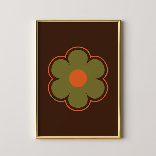 Green and Orange Flower Print