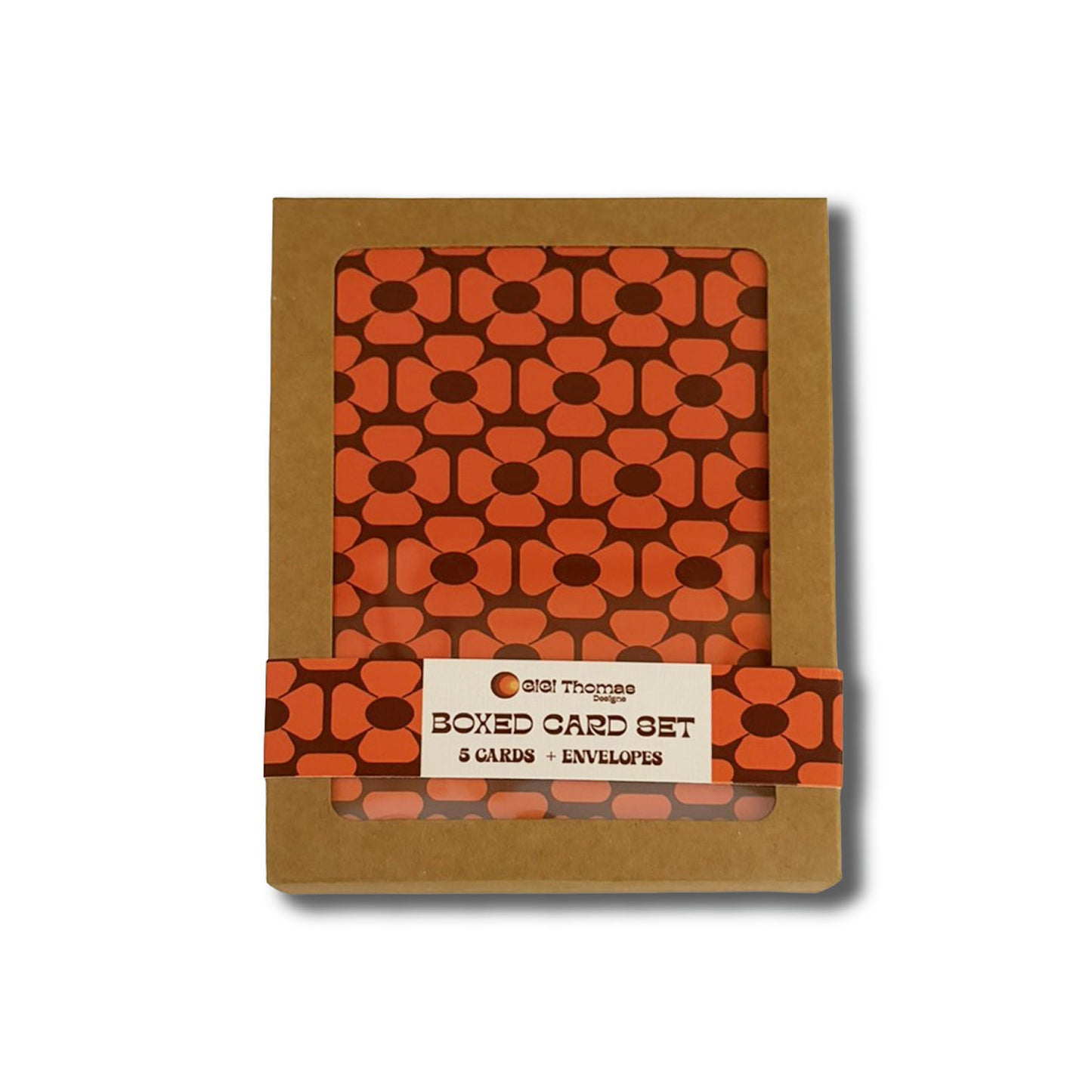 Retro Boxed Card Set - Brown and Orange Flowers