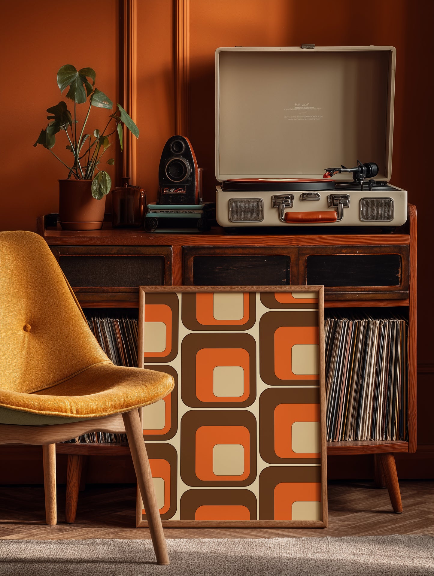 Brown and Orange Squares Print
