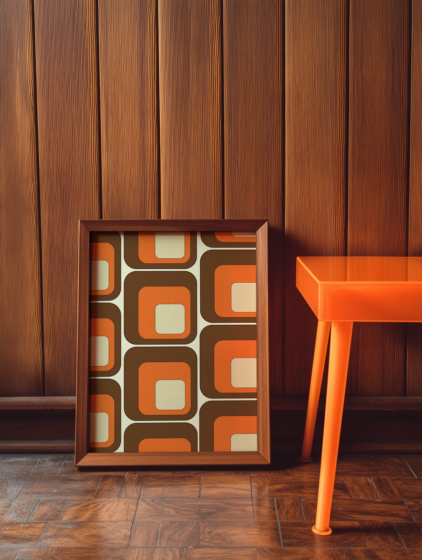 Brown and Orange Squares Print
