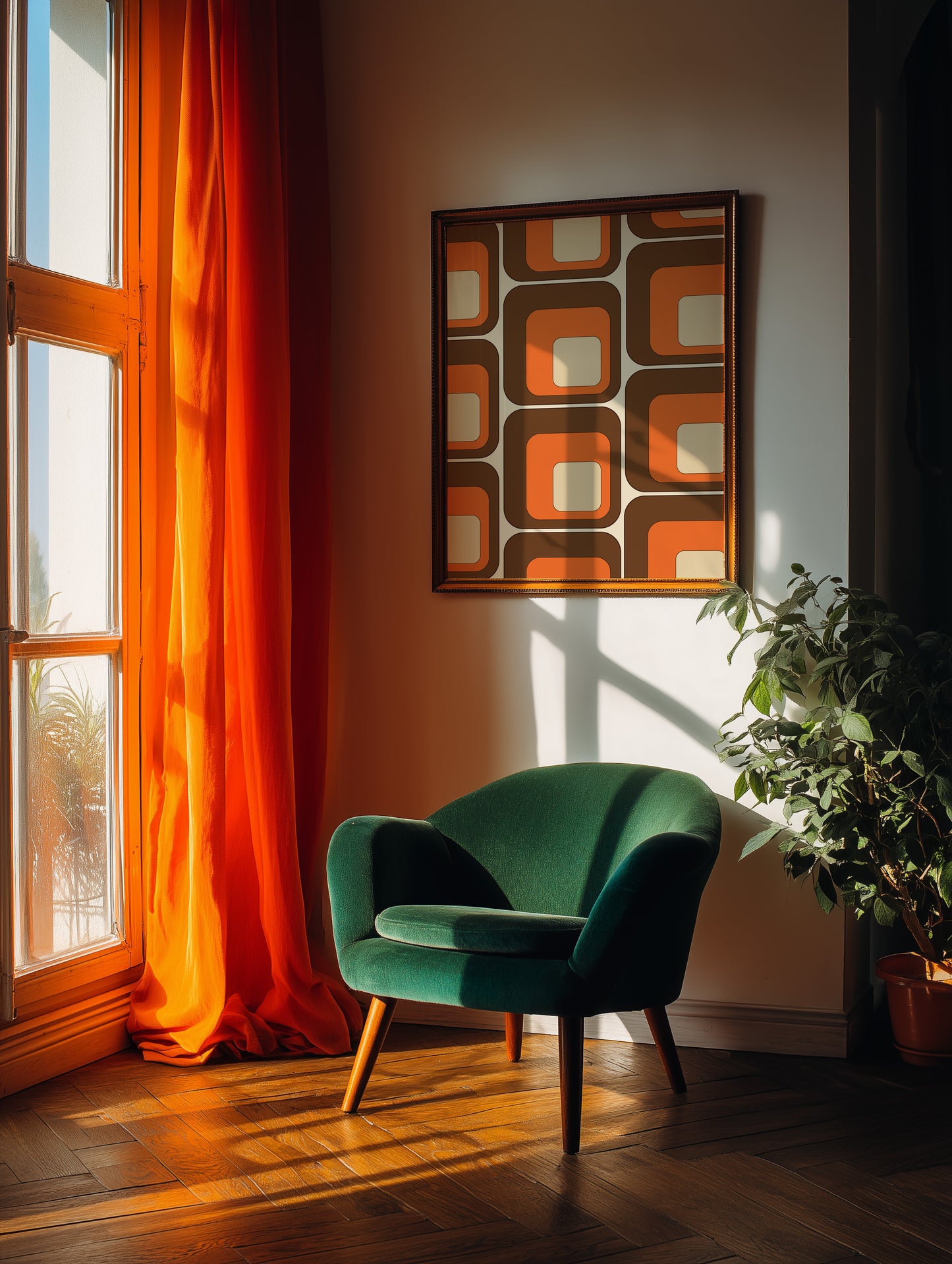 Brown and Orange Squares Print